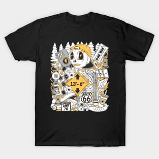 Truck Driving to Art- Skeleton Art Doodle T-Shirt